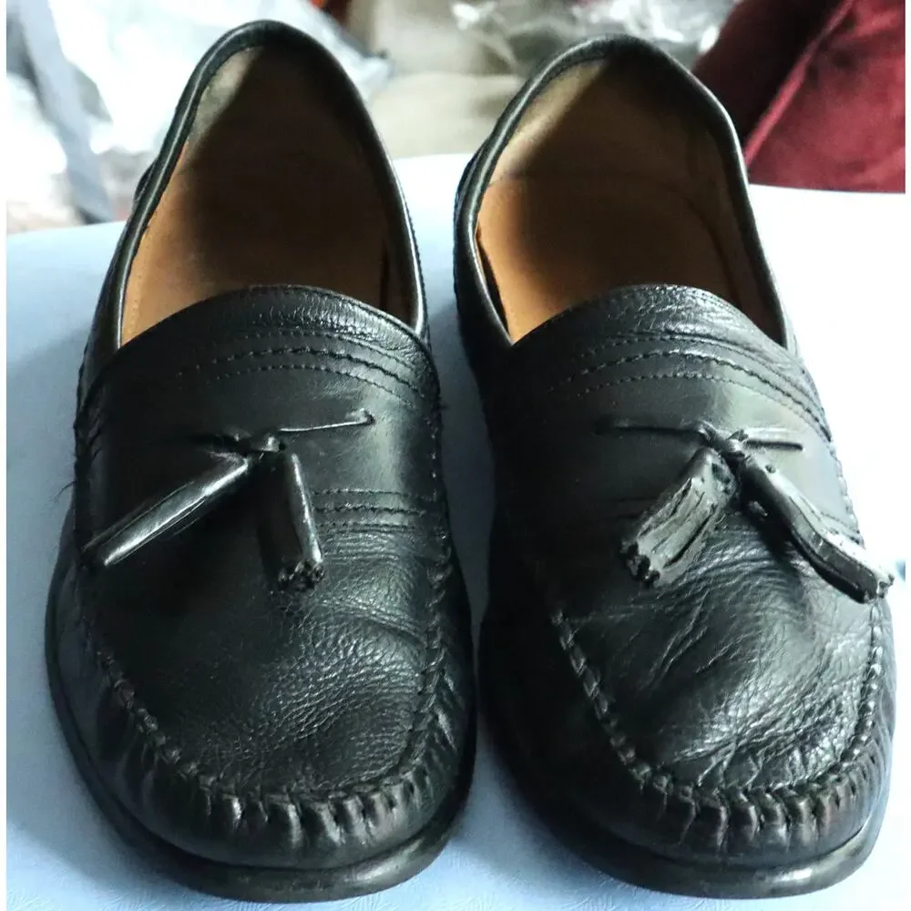Vintage 90s Brass Boot Walking Gloves Black Leather Loafers Tassel Mens 9 M